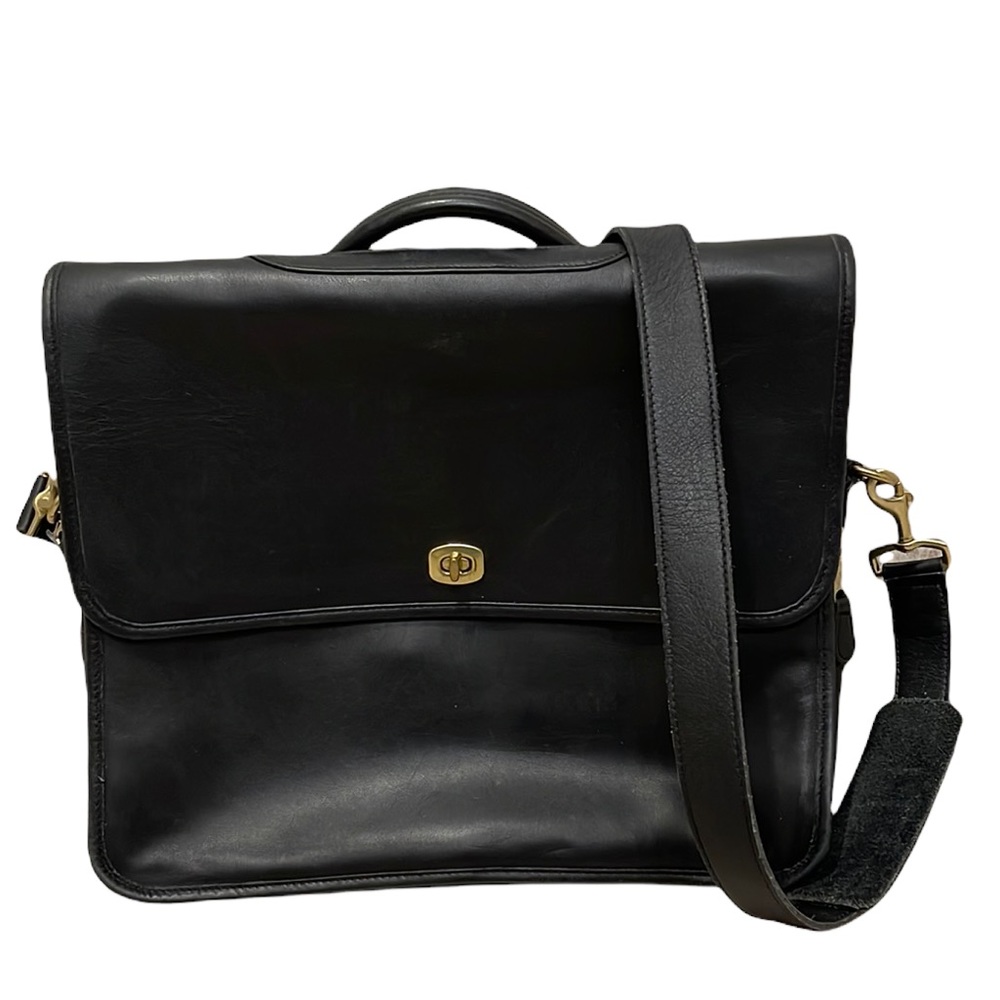 Coach Vintage Black Leather Messenger Briefcase Laptop Bag #0544